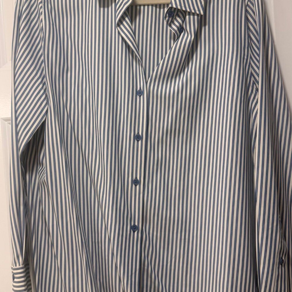 Zara Blue & White Striped Button Down Shirt | Classic Tailored Blouse | NWOT - Picture 7 of 7